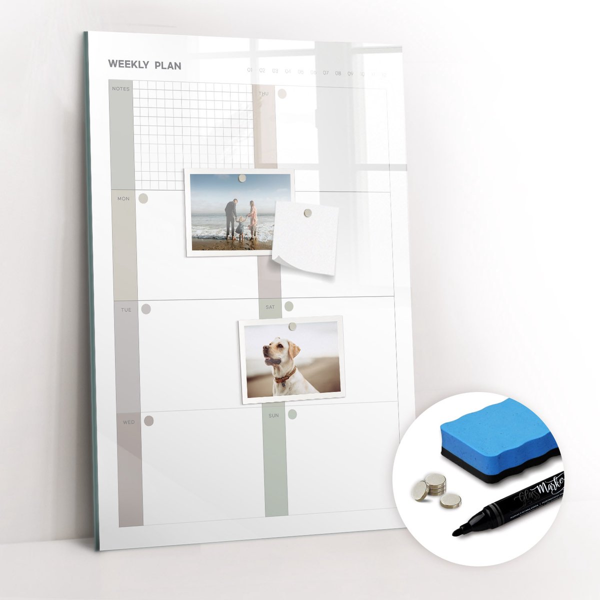 Tulup Whitebord - Universele weekplanner - 40 x 60 cm - Grijs Magnetisch Memobord - Gratis 5 Sterke Magneten + Whiteboard Marker & Wisser - Wanddecoratie Kantoor - Magnetisch Bord - Inspiratiebord Kantoor