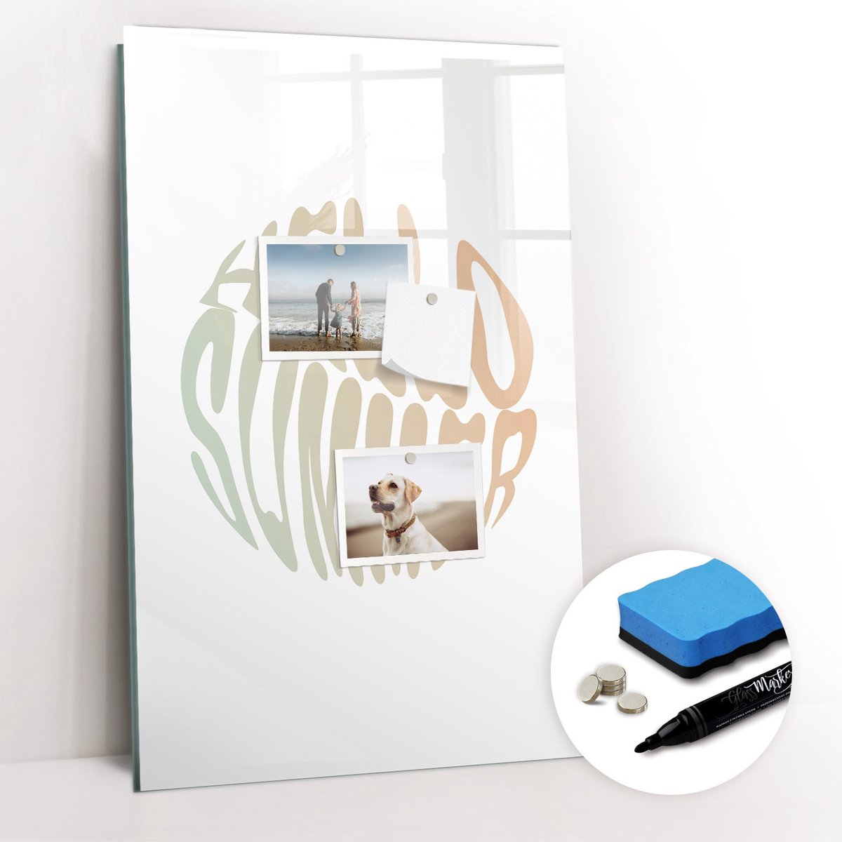 Tulup Whitebord - De inscriptie 'hallo zomer' - 40 x 60 cm - Veelkleurig Foto Magneetbord - Gratis 5 Sterke Magneten + Whiteboard Marker & Wisser - Moderne Wanddecoratie - Magnetic Board - Organiseer Je Bureau