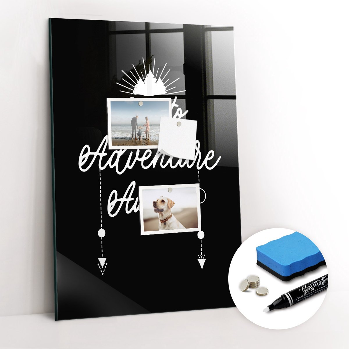 Tulup Whitebord - Avontuurlijke reis - 40 x 60 cm - Wit Magnetisch Bord Kind - Gratis 5 Sterke Magneten + Whiteboard Marker & Wisser - Moderne Wanddecoratie - Foto Magneetbord - Planning Muur