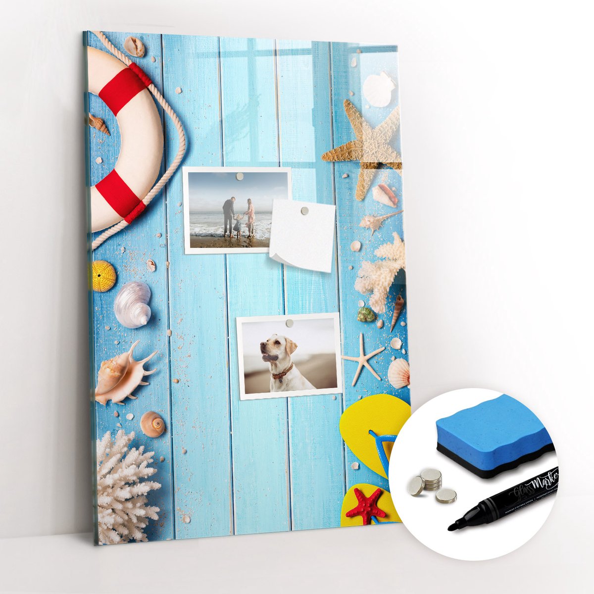 Tulup Whitebord - Strandgangersset - 40 x 60 cm - Blauw Magnetisch Wandbord - Gratis 5 Sterke Magneten + Whiteboard Marker & Wisser - Wanddecoratie Kantoor - Magnetisch Wandbord - Ideeënbord Thuiswerkplek