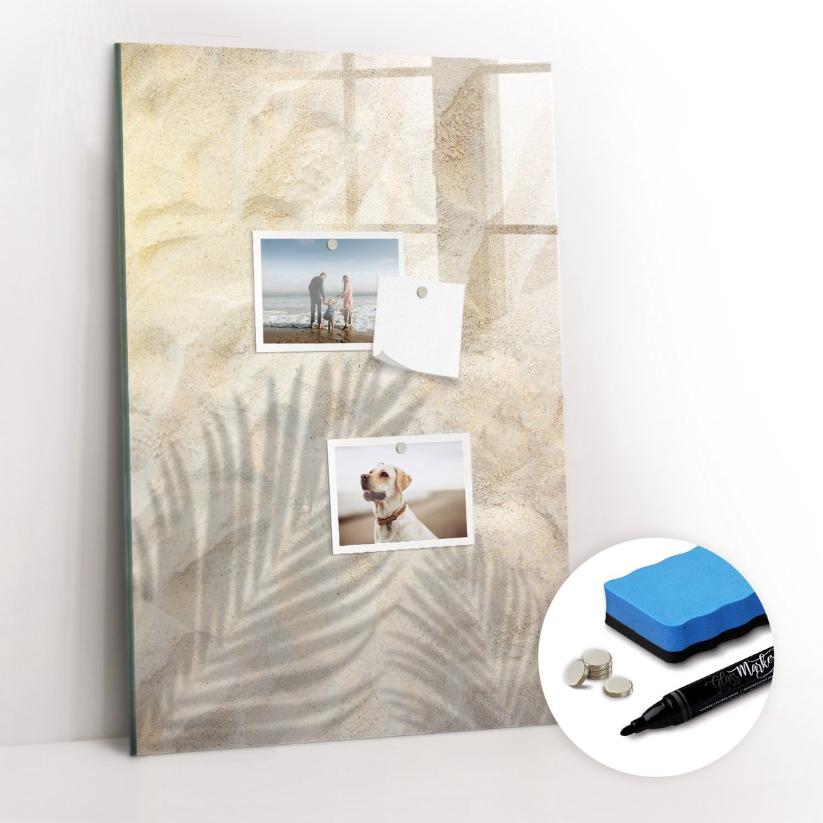 Tulup Whitebord - Zand op het strand in de zomer - 40 x 60 cm - Geel Memobord Magnetisch - Gratis 5 Sterke Magneten + Whiteboard Marker & Wisser - Wanddecoratie Kantoor - Magneetbord Rechthoekig - Inspiratiebord Kantoor