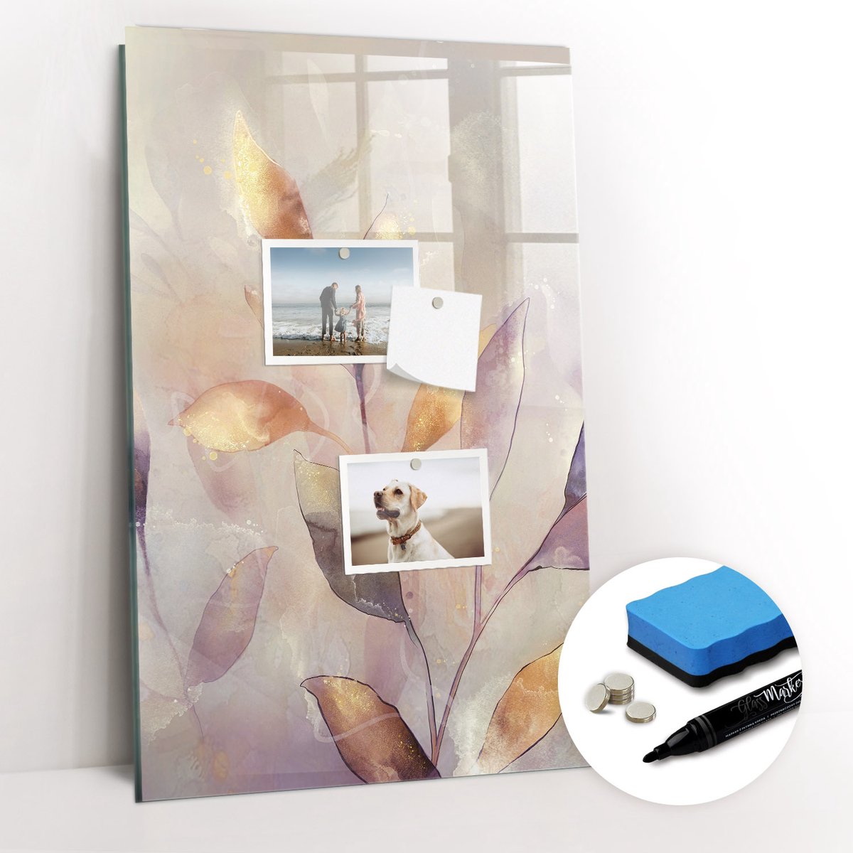 Tulup Whitebord - Aquarelplanten - 40 x 60 cm - Veelkleurig Magneetbord Keuken - Gratis 5 Sterke Magneten + Whiteboard Marker & Wisser - Interieur Accessoires Kantoor - Magnetisch Bord Kind - Inspiratiebord Kantoor