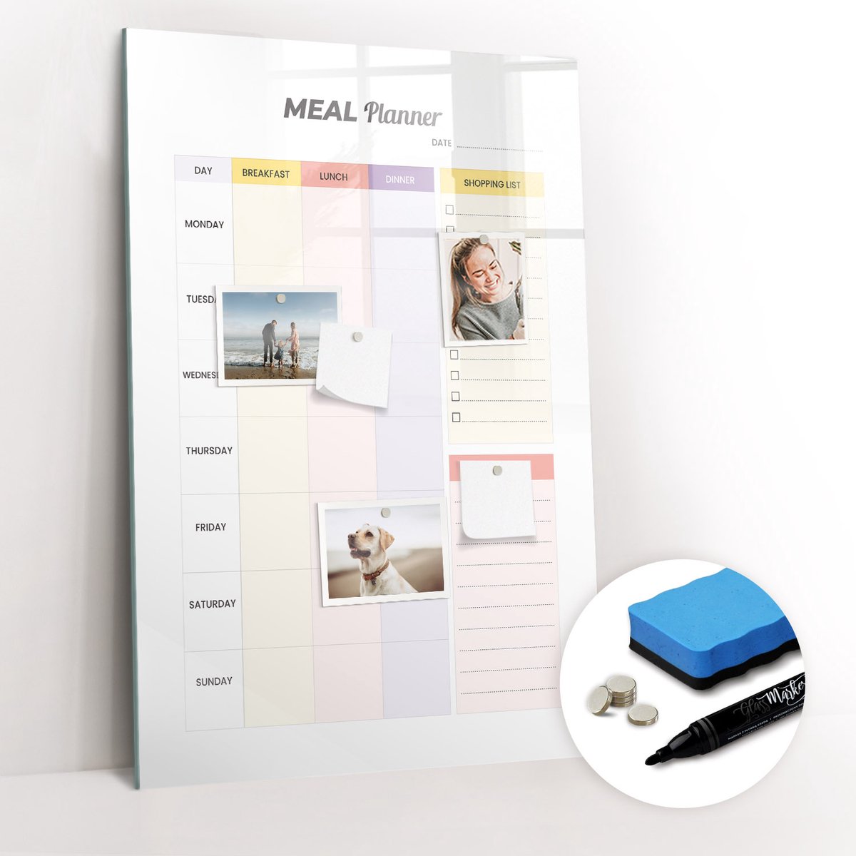 Tulup Whitebord - Voedingsplanner - 60 x 90 cm - Veelkleurig Magnetic Board - Gratis 5 Sterke Magneten + Whiteboard Marker & Wisser - Design Memobord - Memo Magneetbord - Productiviteit Tools
