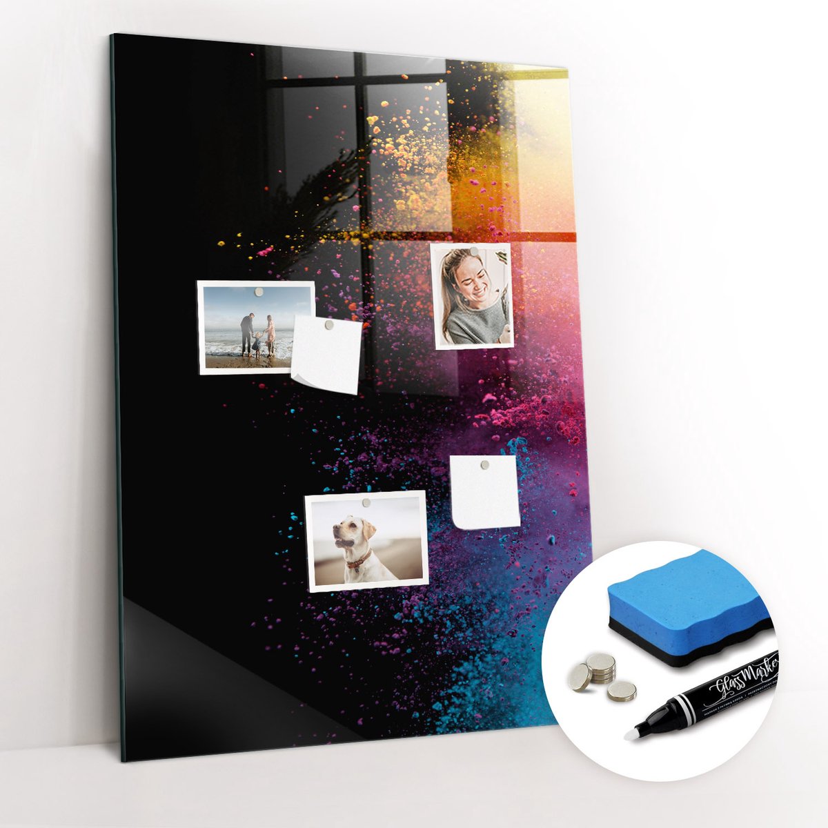 Tulup Whitebord - Gekleurd poeder - 70 x 100 cm - Veelkleurig Magneetbord Foto - Gratis 5 Sterke Magneten + Whiteboard Marker & Wisser - Design Memobord - Magnetisch Memobord - Ideeënbord Thuiswerkplek
