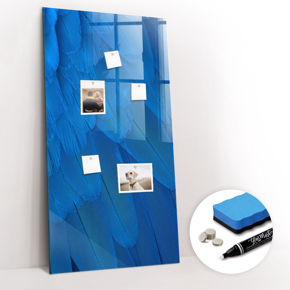 Tulup Whitebord - Vogelveer - 60 x 120 cm - Blauw Memo Bord - Gratis 5 Sterke Magneten + Whiteboard Marker & Wisser - Scandinavisch Design Bord - Magneetbord Foto - Organiseer Je Bureau