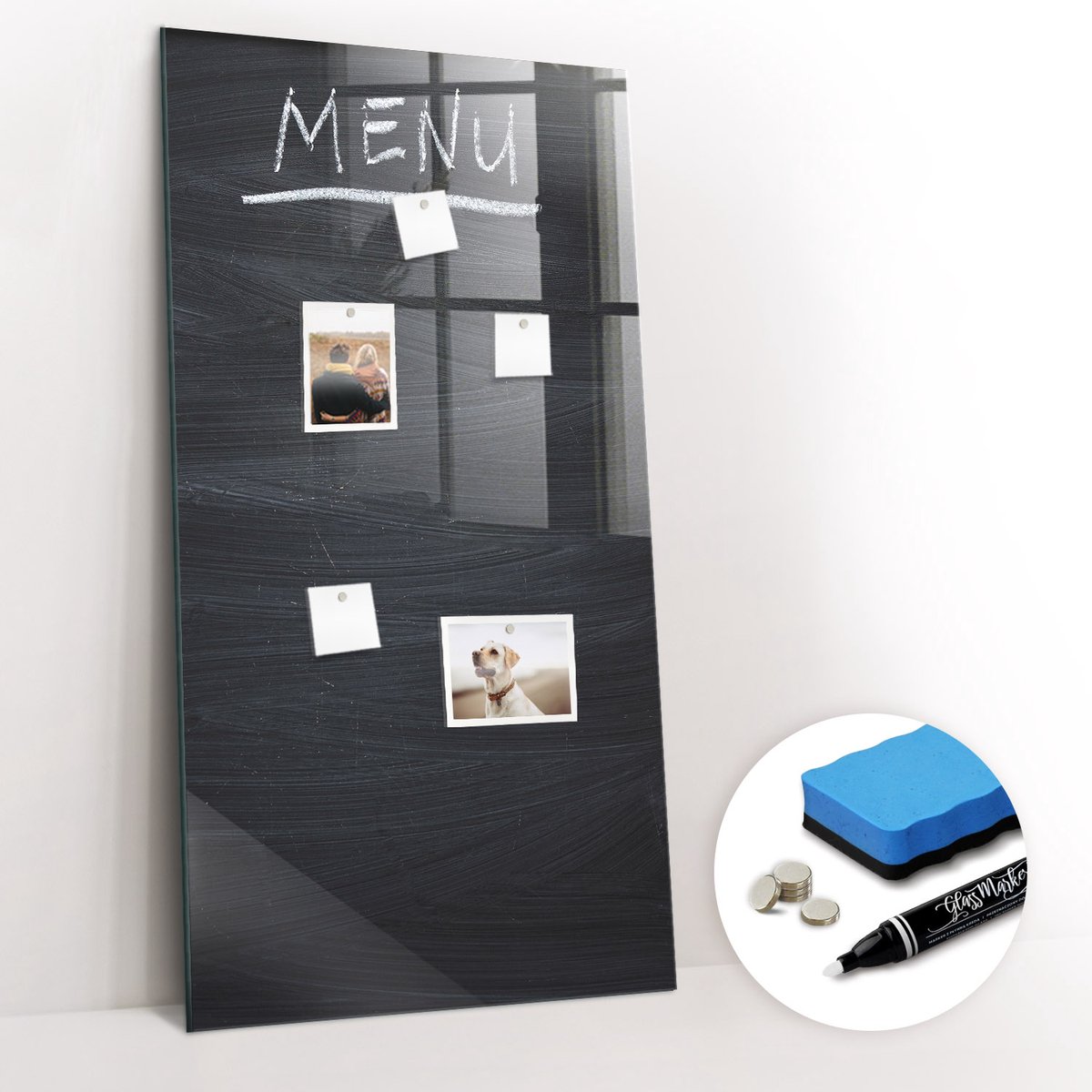 Tulup Whitebord - Menukaart - 60 x 120 cm - Zwart Memobord Keuken - Gratis 5 Sterke Magneten + Whiteboard Marker & Wisser - Stylish Memo Board - Magnetisch Bord - Planning Muur