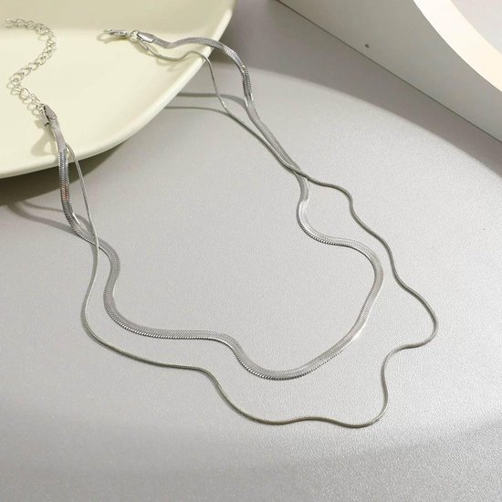 Slangenketting, zilveren halsketting voor dames, roestvrij staal, platte ketting, verstelbaar, dun en dik, humanoïde slangenketting, brede ketting, lange ketting — afbeelding 3
