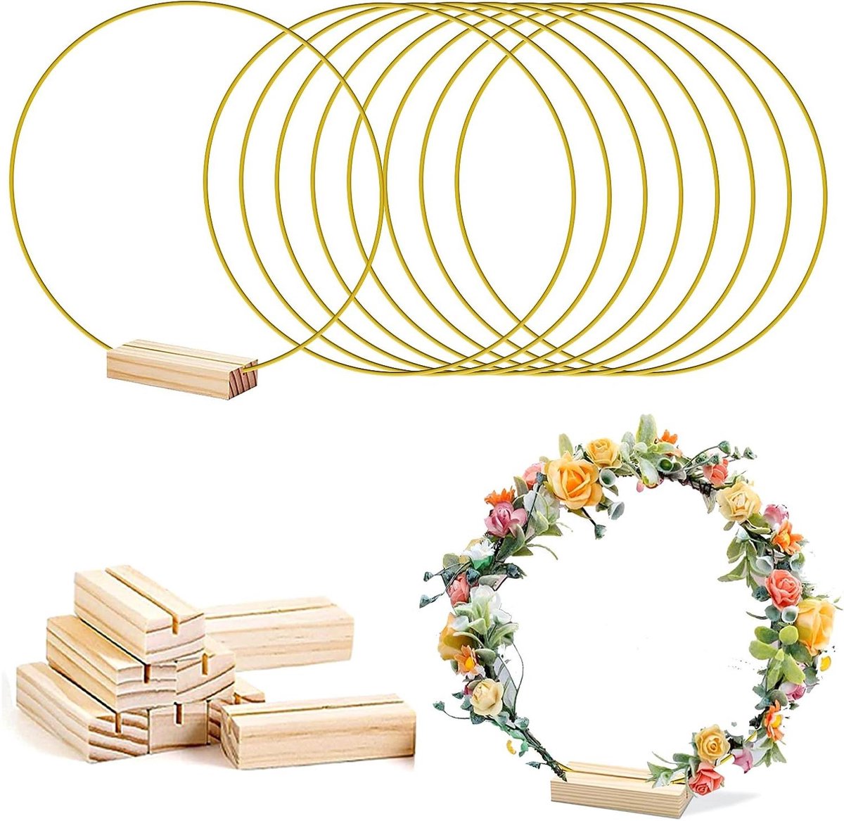 Metalen Ringen - Knutselringen - Decoraties Maken - Inclusief Houten Houders - 30 cm - Goud