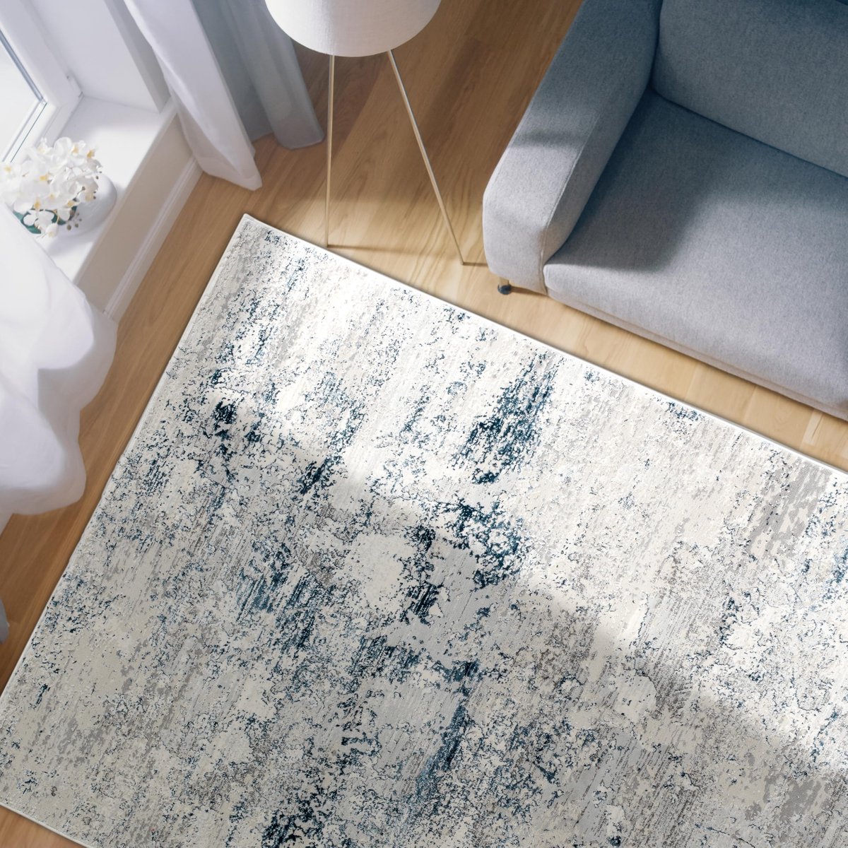 Vloerkleed Antea - moderne kortpolige tapijten - vloerkleed voor binnen in vintage design - (160x230cm, blauw/crème vintage)