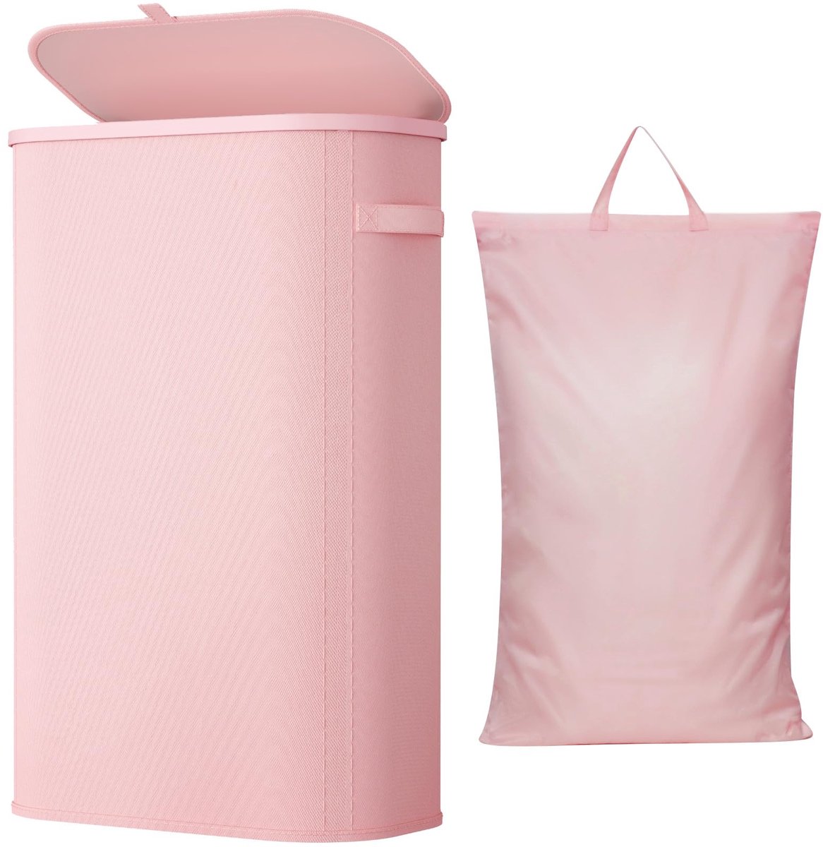 Mand met Deksel, Grote met Plastic Handvatten en Een Uitneembare Zak, Opvouwbare Grote Vuilnisbakken voor Vuilnis voor Waskamer, Slaapkamer, Badkamer, Slaapzaal, 65L, Rosa