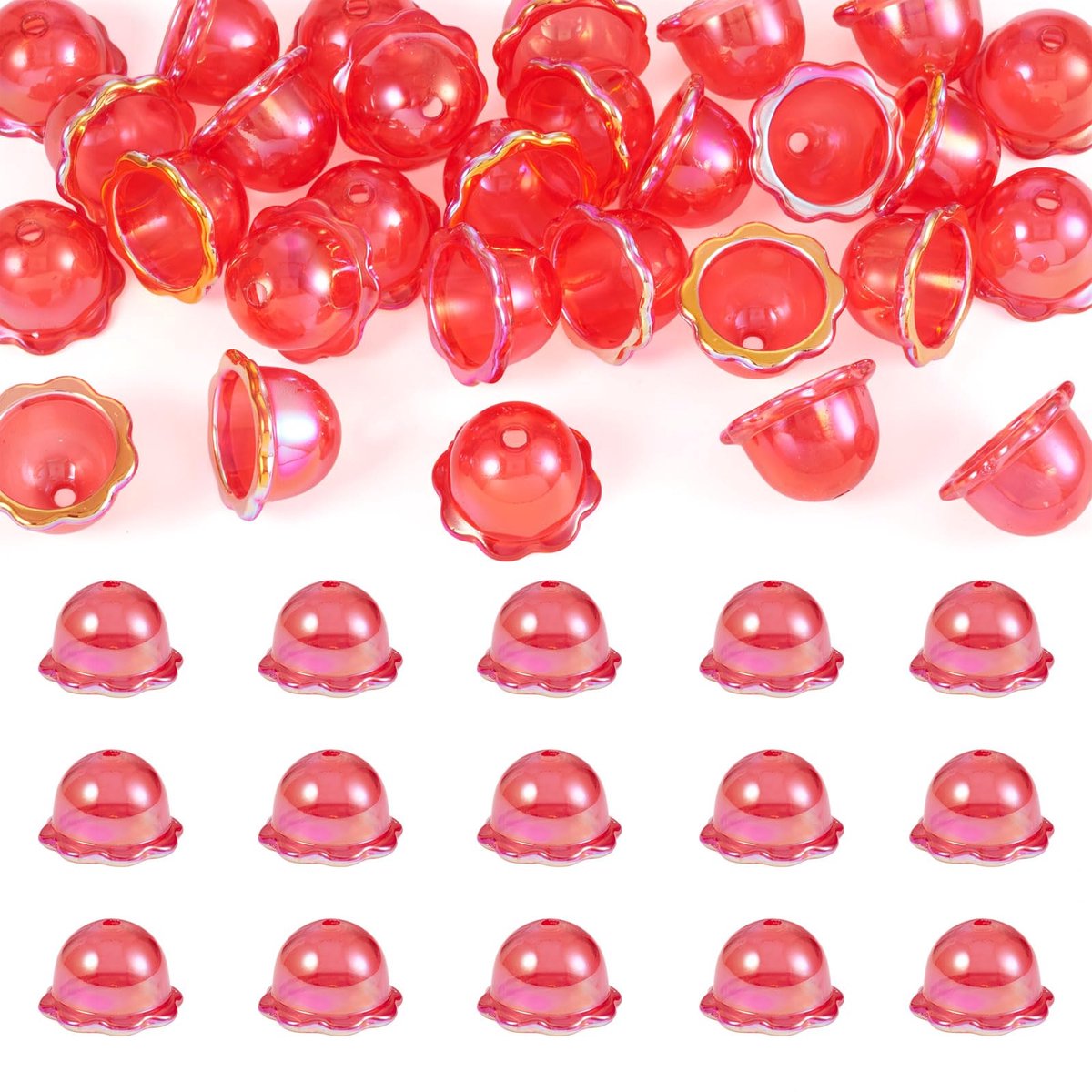 Pandahall 30 stuks bloemkralen, petten voor windklokken, acryl kralenkegels, bloemeneindkappen, kwallenkralen voor windgong hangende oorbellen en kettingen maken, donkeroranje