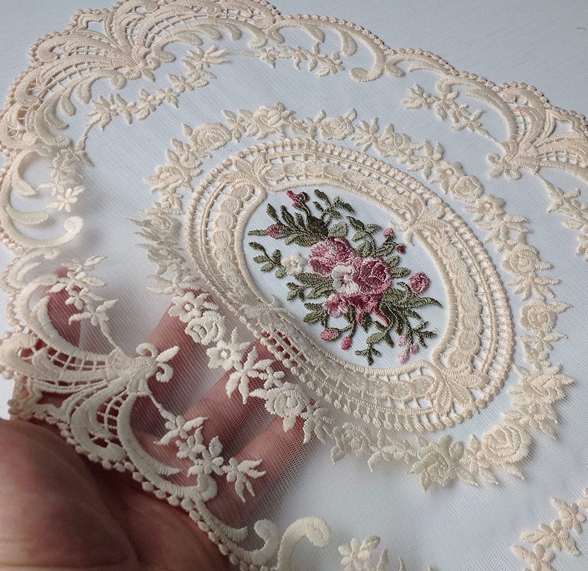 Placemats, Franse Gehaakte Doilies, Handgemaakte Geborduurde Tafelmatten, 12x16 inch Beige Placemats Cup Mat