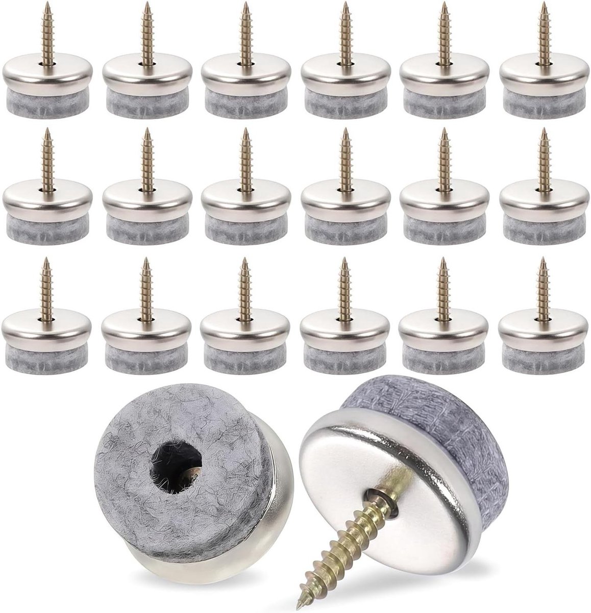 Set van 20 vilten gliderschroeven, 22 mm stoelgliders, vilt, nagelmeubelgliders, vilt met plastic doos, stoelpootbeschermers voor meubels, stoelen, laminaat, parket, tegels