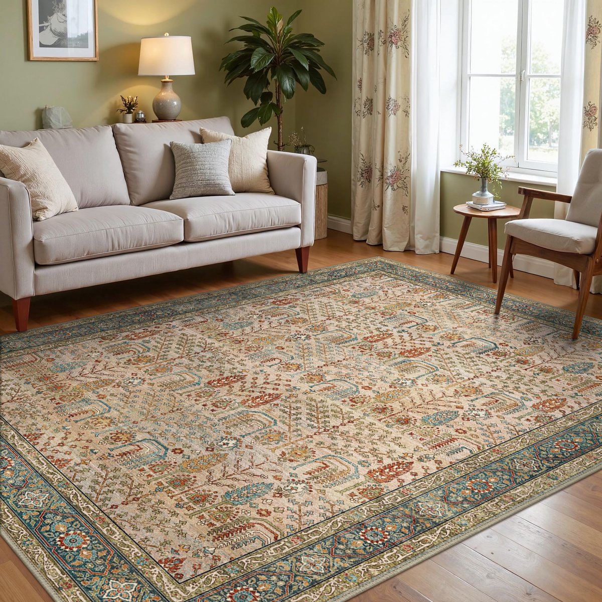 Vloerkleed, Vintage Bohemian Tapijt met Antisliprug – Kortpolig en Opvouwbaar – Retro Bloemenprint Geschikt voor Woonkamer, Slaapkamer, Hal of Keuken, 120X170CM, Rood