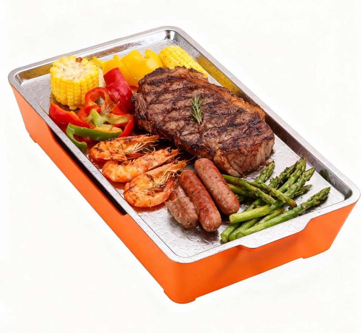 BBQ Warmhoudplaat - Vleeswarmer Serveerplank - Feestjes Warm Houden - Afneembaar RVS Grillrooster - 38 x 21 cm - Zilver