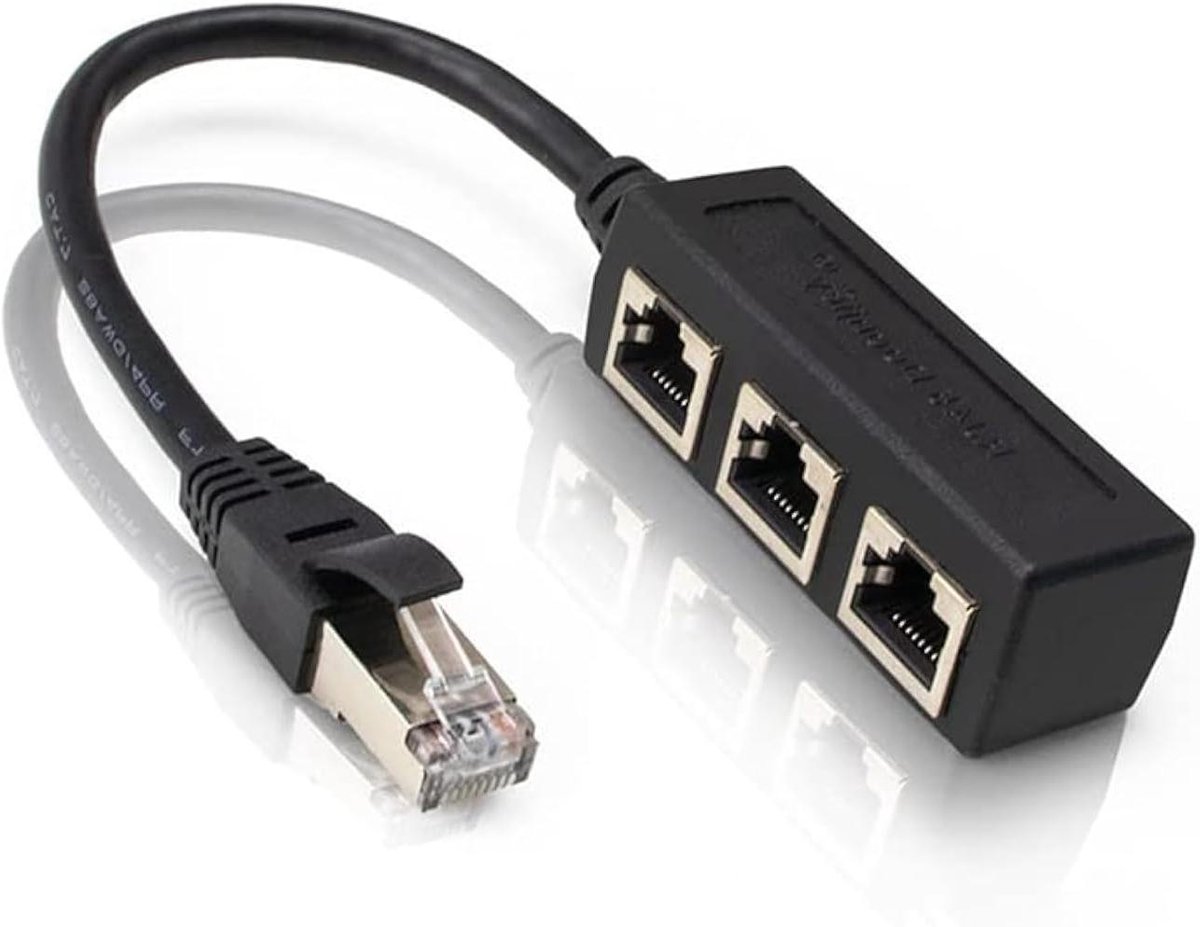 Ethernet Netwerk Splitter - LAN Adapter Kabel - Netwerk Verbinding - Vergulde Kern - 20 cm - Zwart