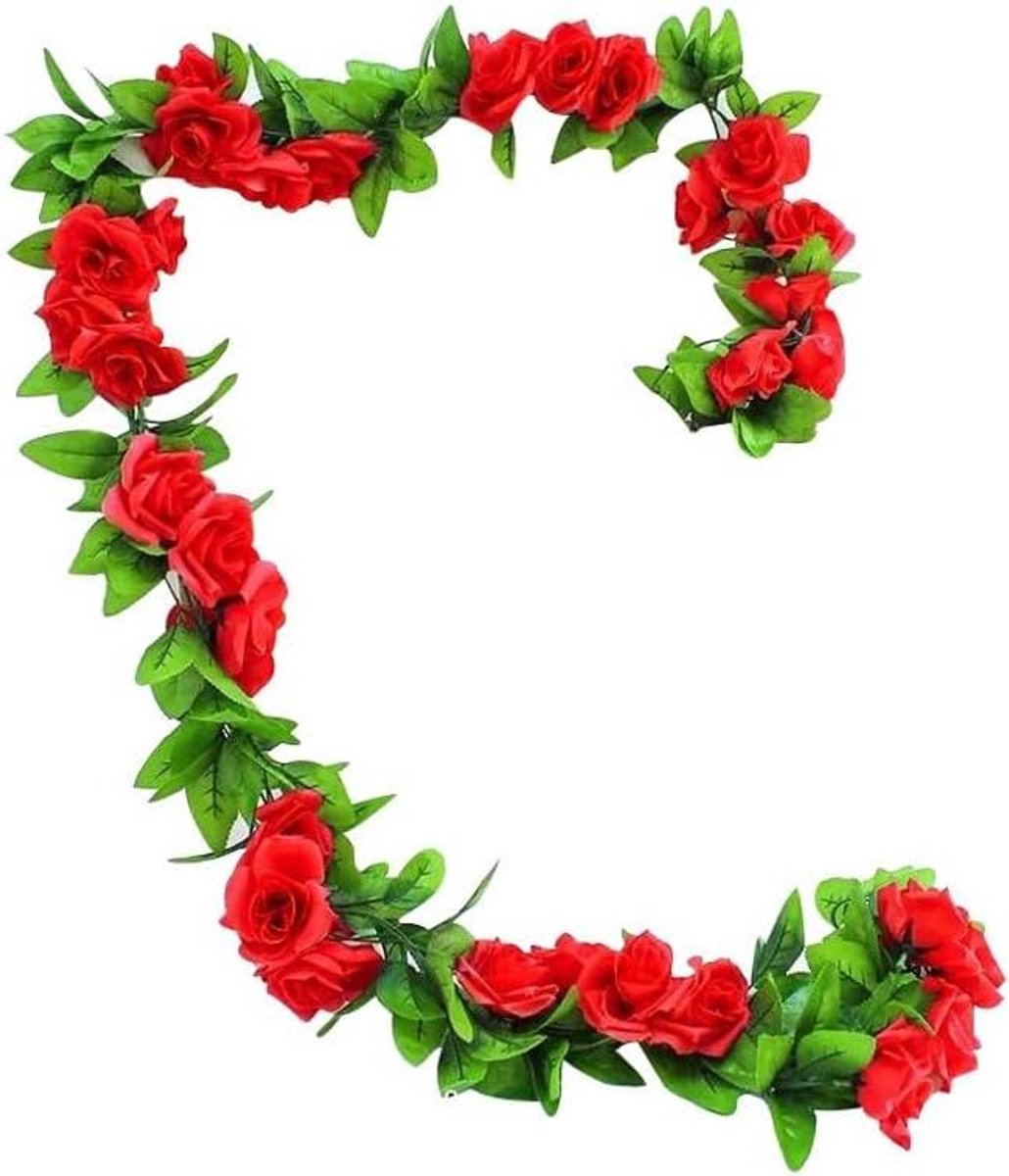 Rozen Slinger - Kunstbloemen Slang - Decoratie Bruiloft - Zevenentwintig Bloemknoppen - 2.3 Meter - Rood