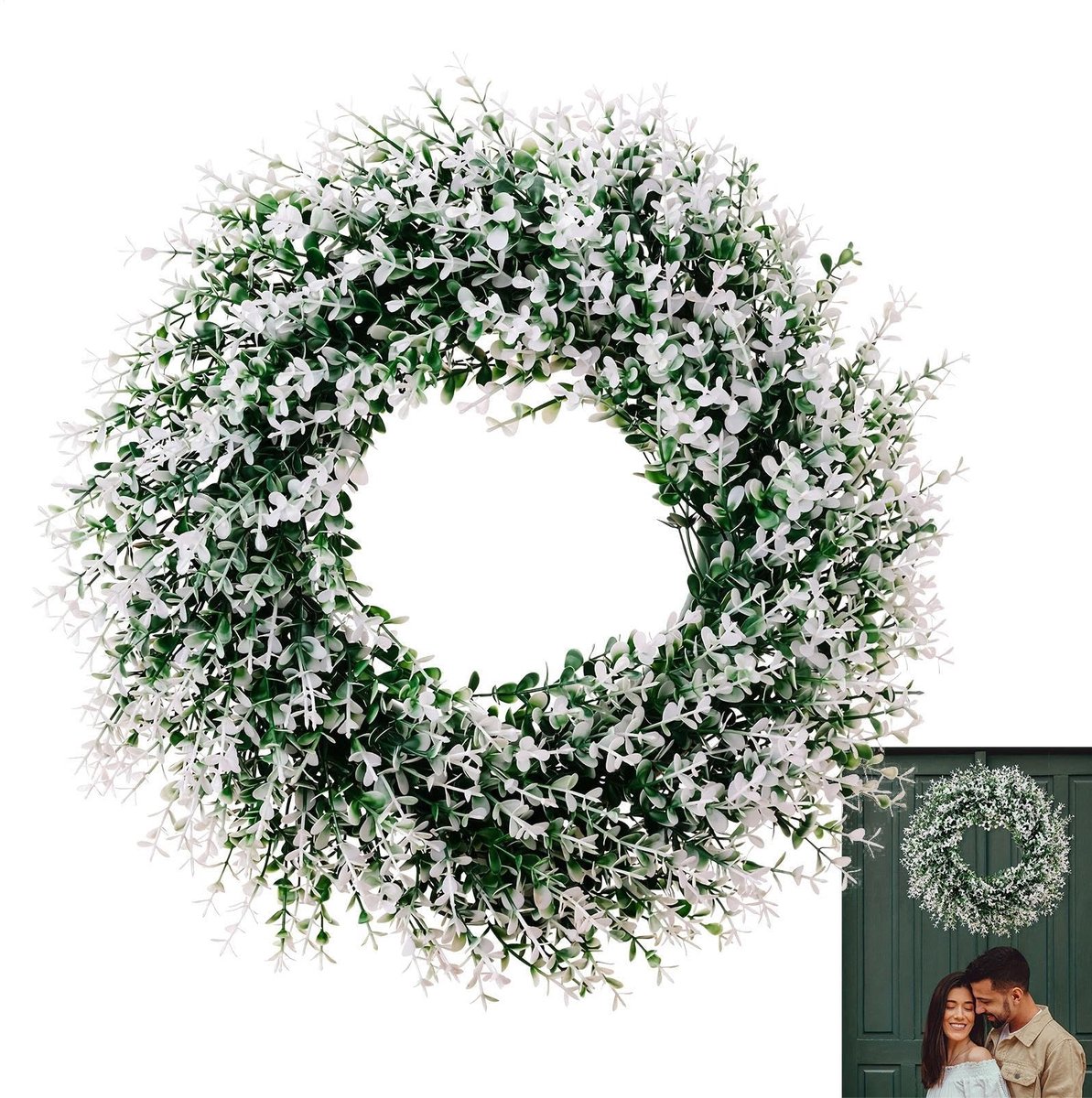 Kunstlentekrans voor toegangsdeur, kunstmatige eucalyptus-deurkrans, eucalyptus kunstmatige lentebloemenslinger - lente zomer bloemen