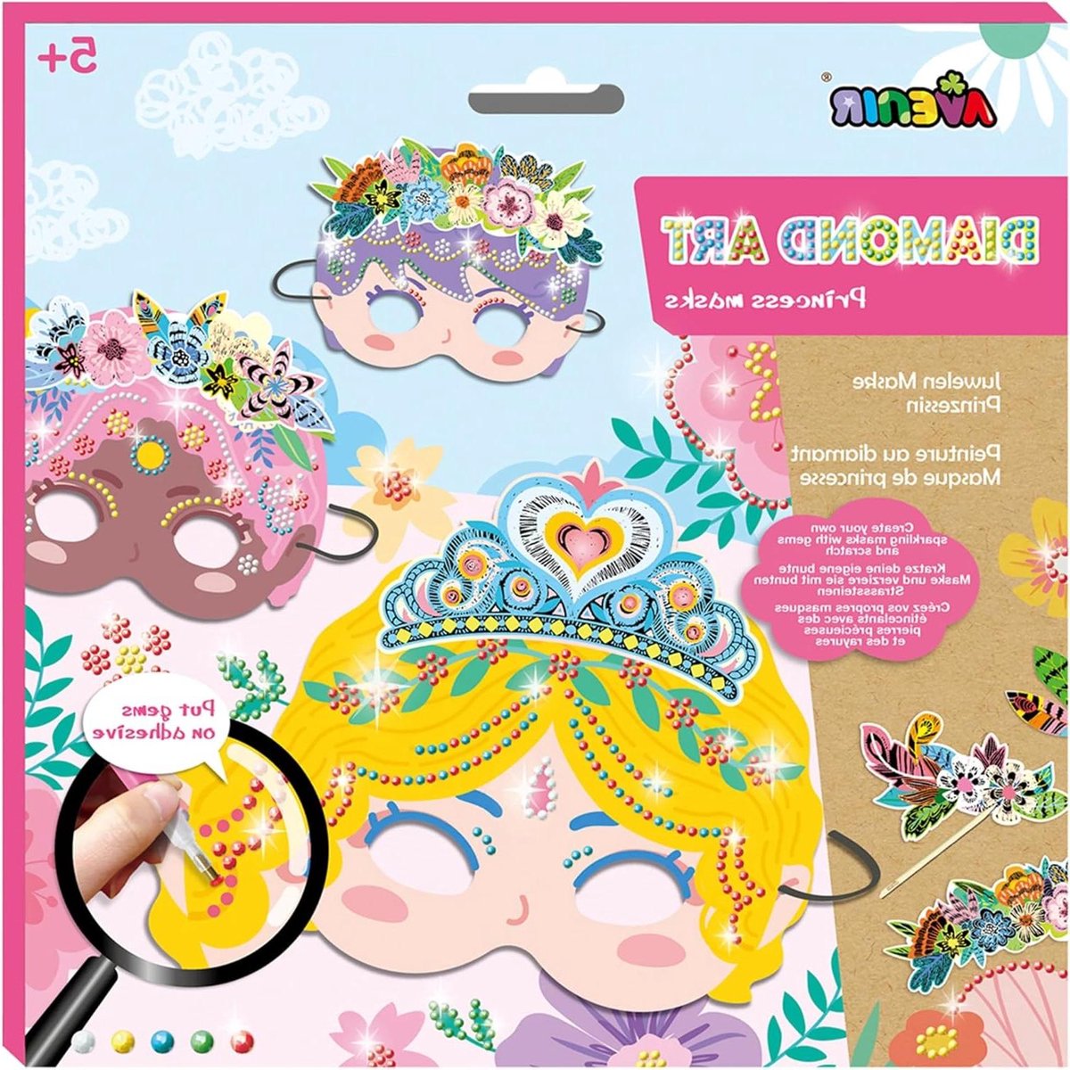 Prinsessenmaskers Knutselset - Masker Maken Set - Creatief Knutselen - Met Diamant Kunst - 3 Maskers - Prinses