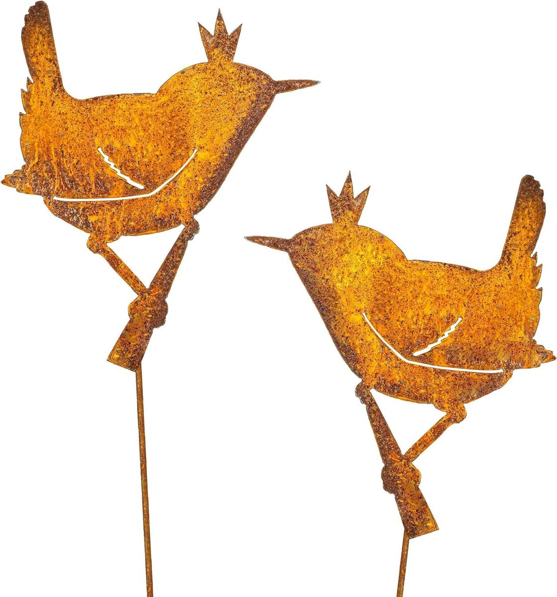 Tuinsteker Vogels - Roestdecoratie Hekkoning - Tuin Verfraaien - Unieke Roestpatina - 70 cm Hoog - Roestbruin