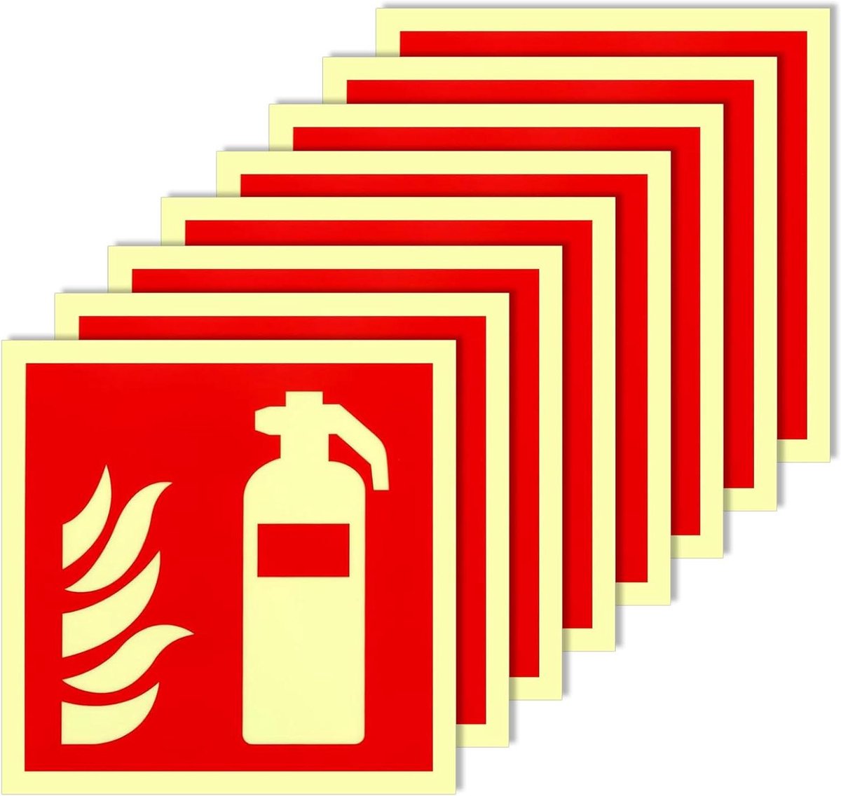 Brandblusser borden - Veiligheidsstickers Pictogrammen - Noodsituaties signaleren - Zelfklevend en lichtgevend - 147 x 147 cm - Rood geel