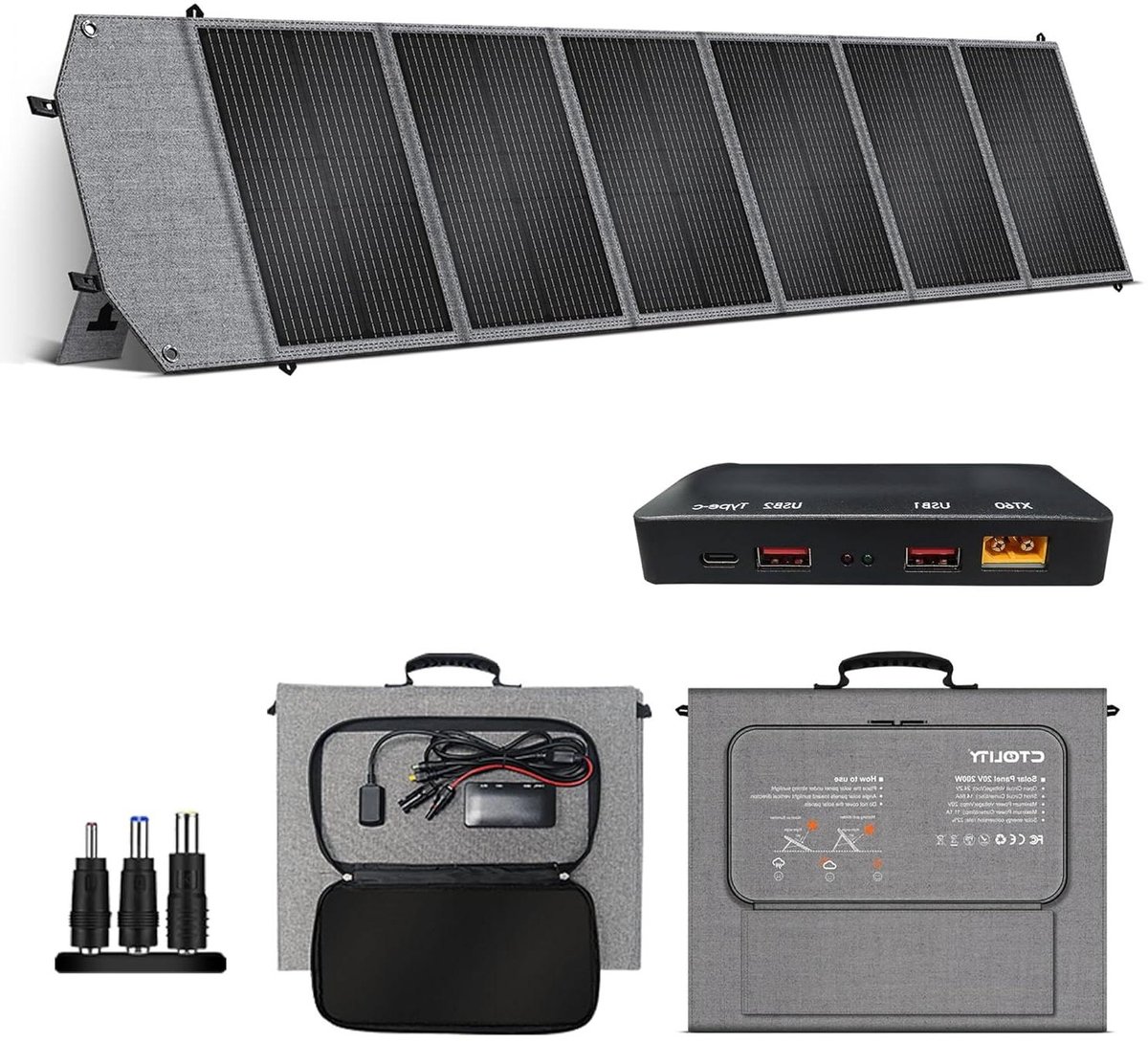 Zonnepaneel - Opvouwbaar Paneel - Energie Opladen - 200W Capaciteit - 10 Poorten - Zwart