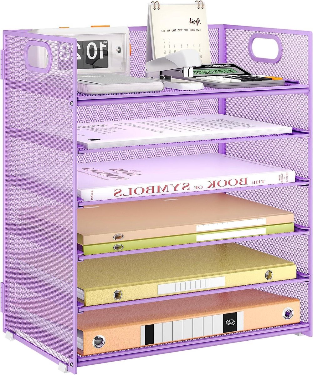 Bureau Organizer - Documenthouder - Bureau Opruimen - 6 Niveaus Stapelbaar - A4 Formaat - Paars