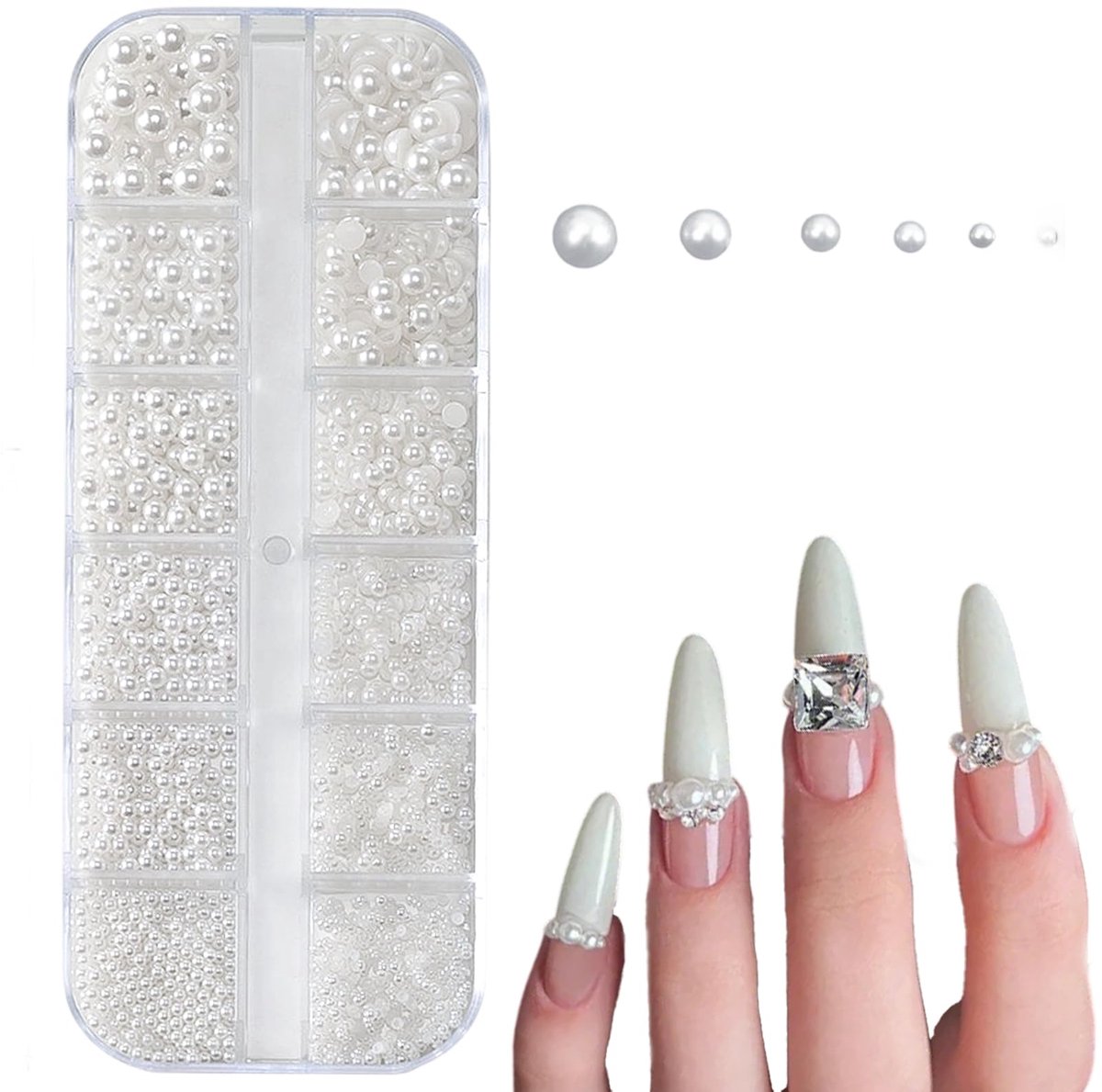 achterkant, 6 maten, nagelkunst, witte strass-steentjes voor nageldecoratie, kunststof kralen voor doe-het-zelf kunst en handwerk, ideaal accessoire voor bruiloften, feesten, dagelijks gebruik