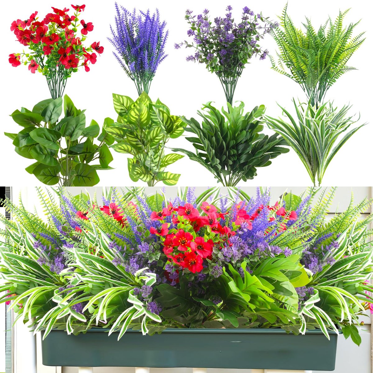 22 stuks kunstplanten, outdoor, kunstplanten, kunstplanten, outdoor, weerbestendig, kunstbloemen voor buiten, varen, lavendel, kunstplanten voor buiten, balkon, tuindecoratie