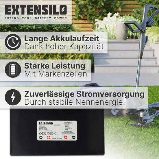 EXTENSILO Vervangende accu voor Stiga 1126-1032-01, 1126-9121-01, 1126-9137-01, 531118, 531119, 531113 voor grasmaaiers (3400mAh 25,2V Li-Ion) — afbeelding 2