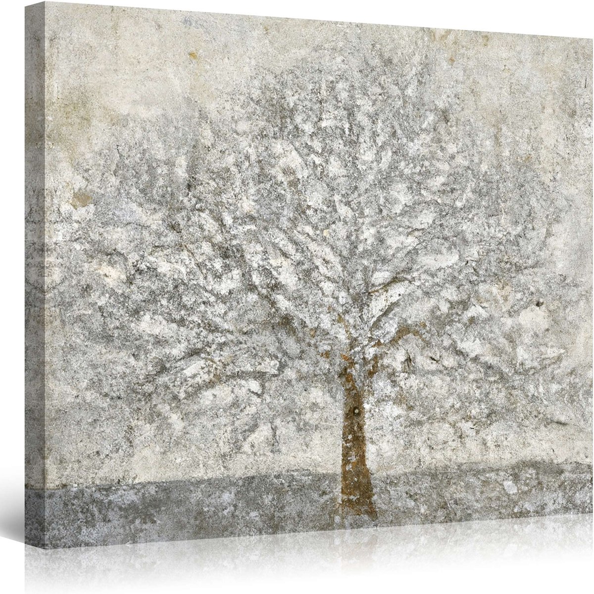 Canvas Wall Art Abstract Schilderij - Zilverbruine Boomschaduw Grote Kunstdruk Voor Woonkamer 80 CM X 80 CM