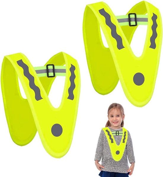 Kinder waarschuwingsvest - Veiligheidsvest set - Verkeersveiligheid verhogen - Hoge zichtbaarheid 300m - 2 stuks - Signaalgeel