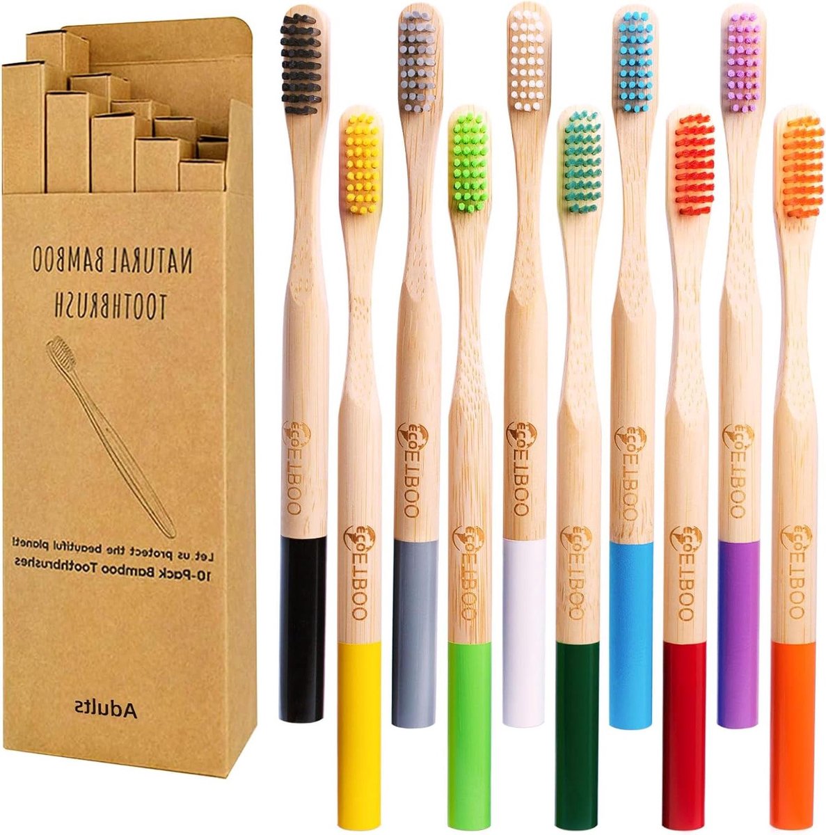 Bamboe Tandenborstels - Houten Borstels - Dagelijkse Mondverzorging - Biologisch Afbreekbaar Handvat - 10 Stuks - Multi-Color