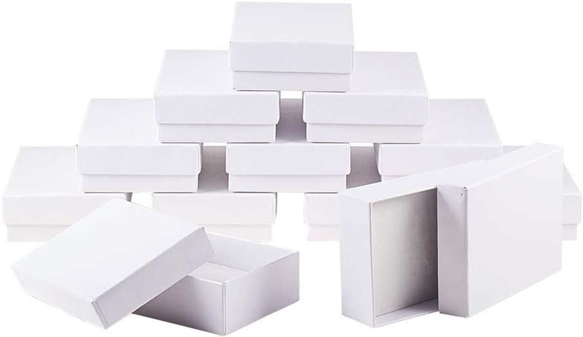 60 rechthoekige dozen van wit karton - perfect voor sieradenopslag: kettingen, ringen en oorbellen - 9 x 6,5 x 2,8 cm - duurzaam en veelzijdig gebruik