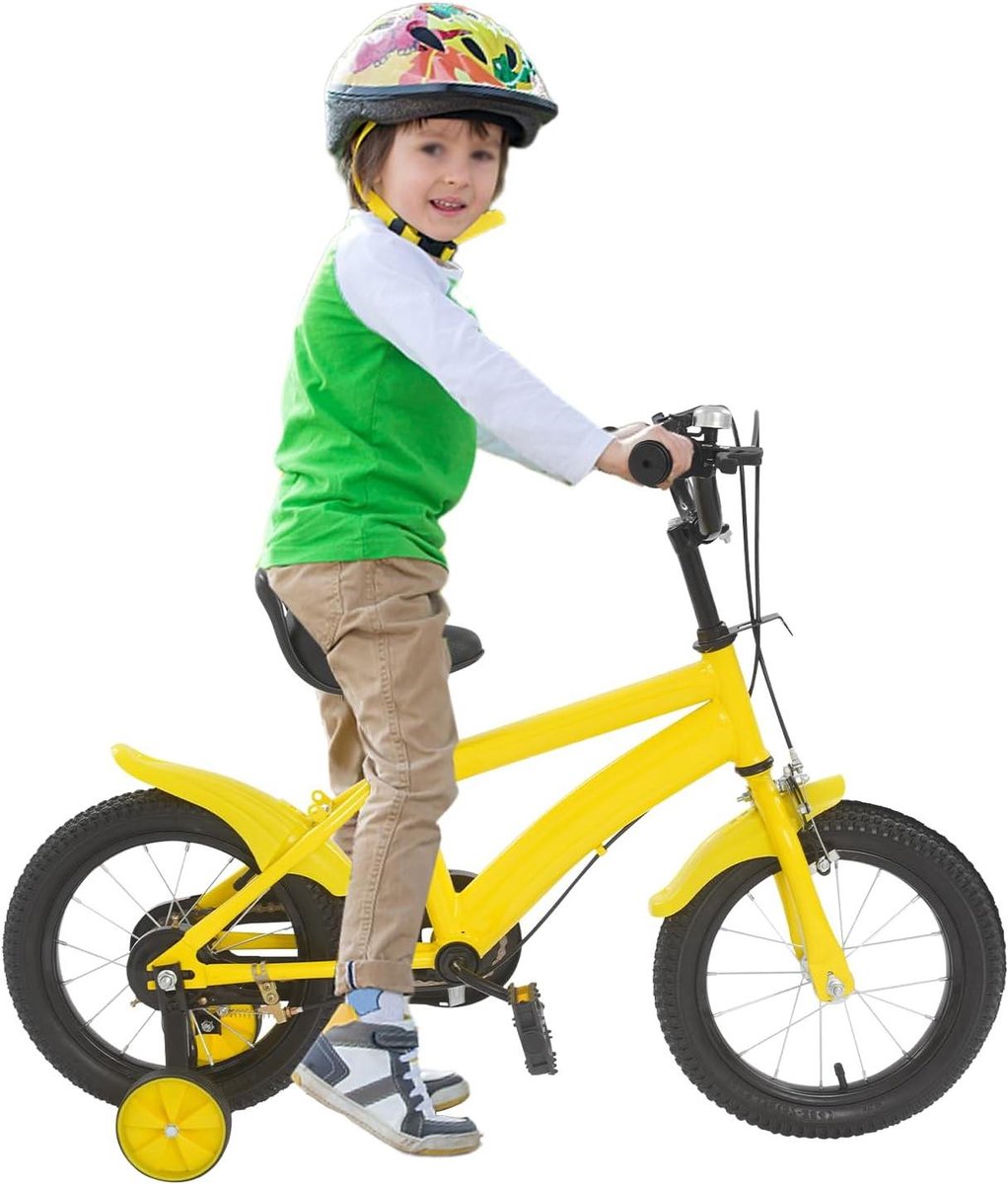 Kinderfiets Loopfiets Leren Fietsen Inclusief Steunwielen 14 inch Geel
