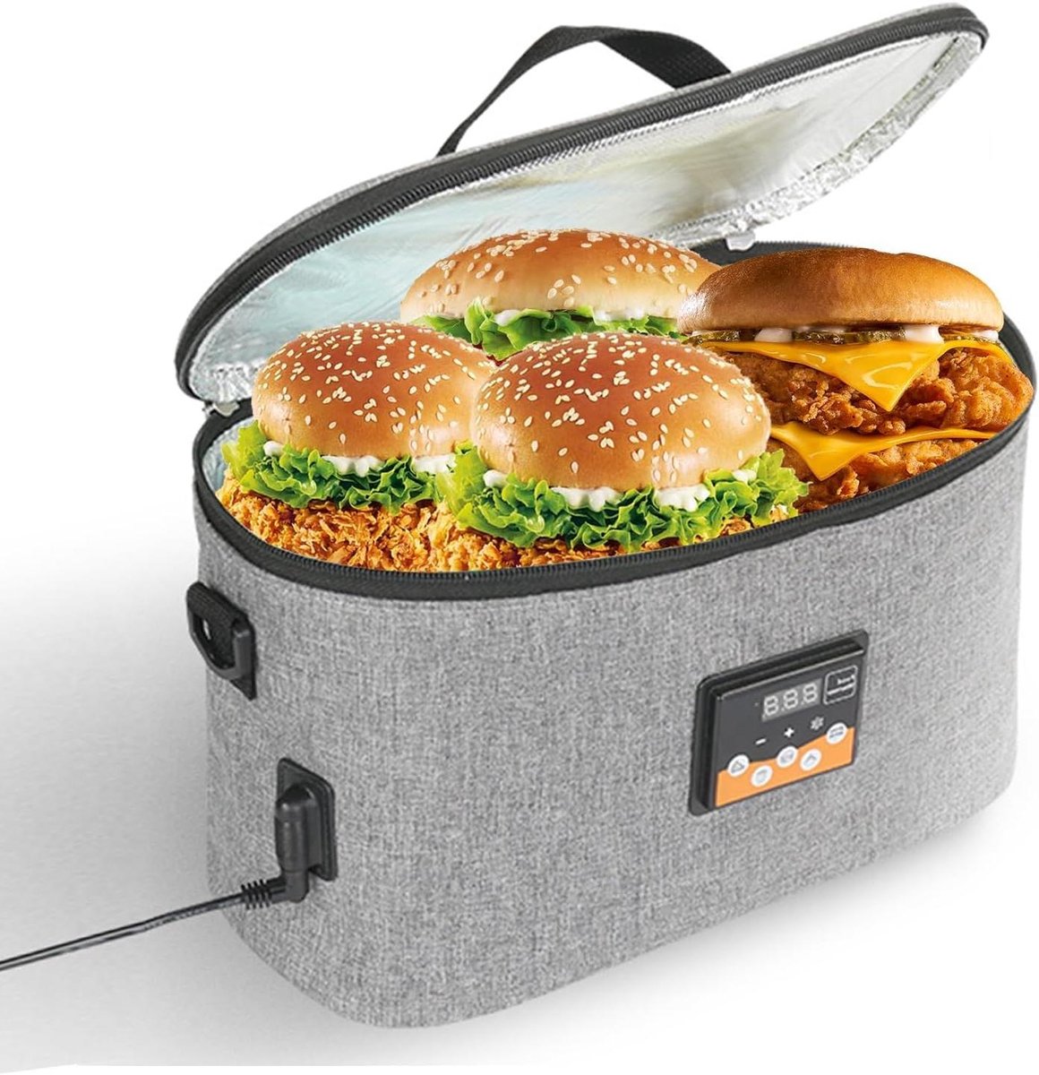 Lunchbox Verwarmer - Voedselwarmer Tas - Onderweg Eten - Digitale Thermostaat - 8 Liter - Grijs