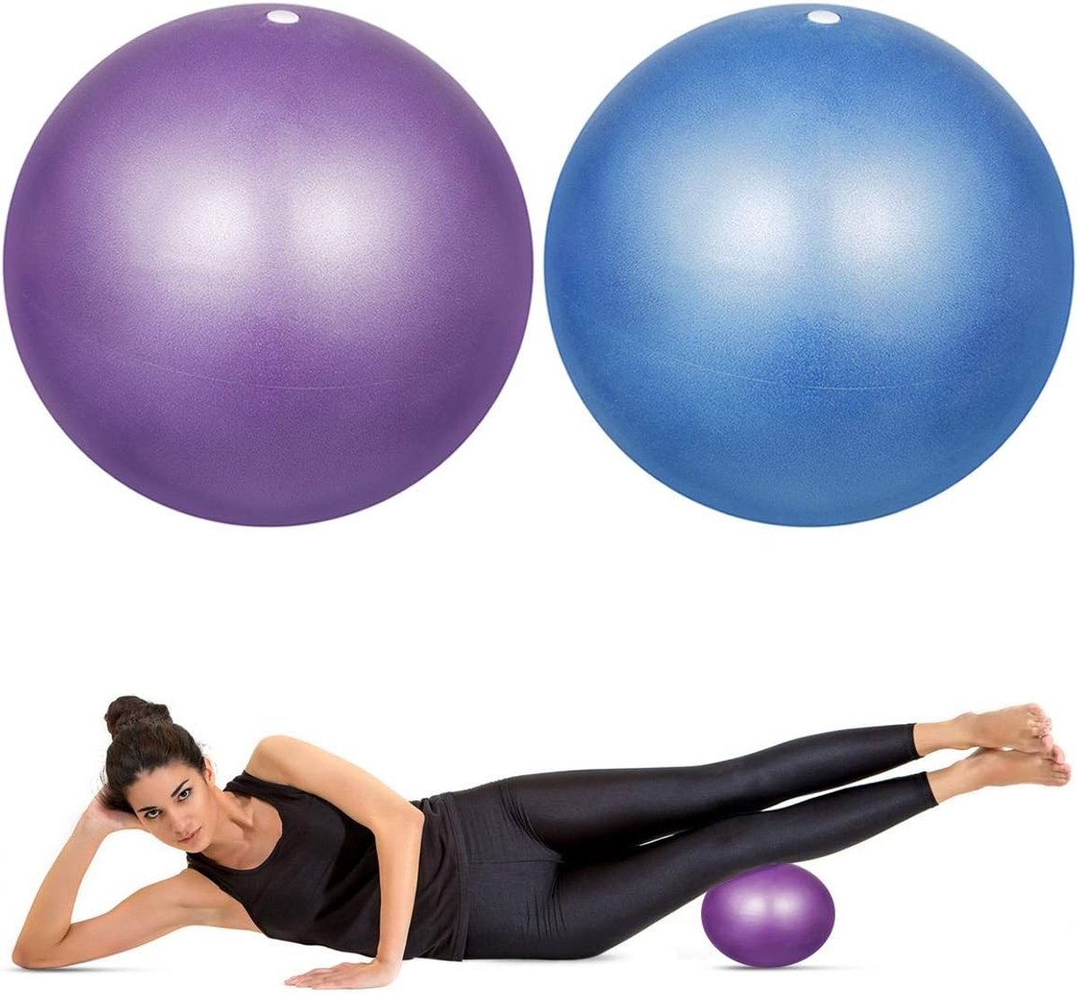 Set van 2 Zachte Pilates Ballen van 23 cm voor Oefeningen, Yoga, Core Training en Fysiotherapie - Blauw en Paars