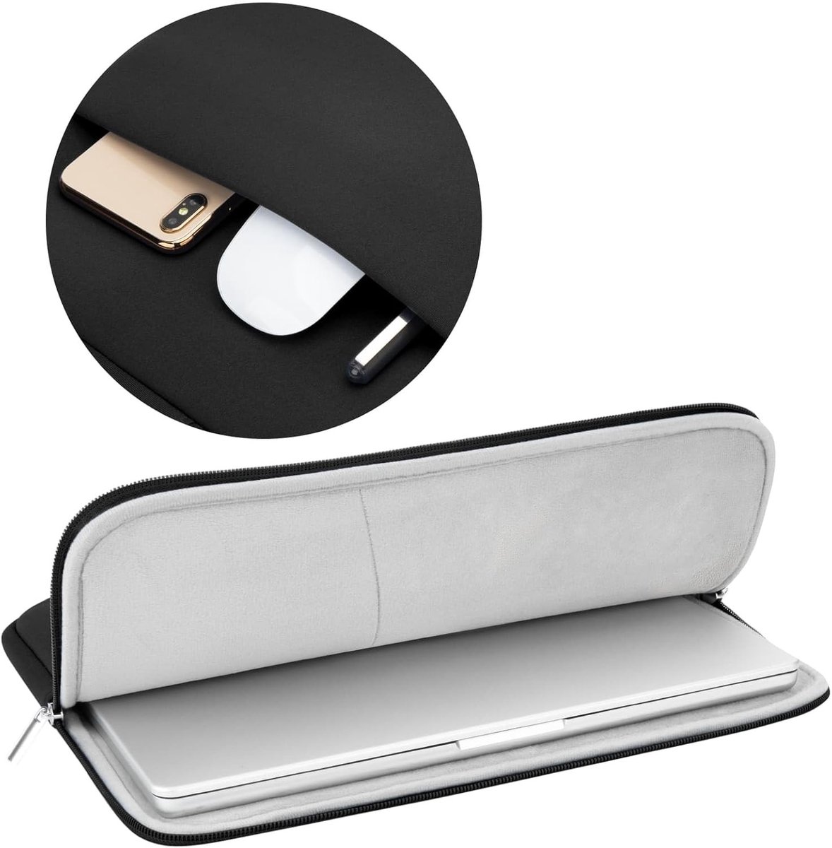 15.6 Inch Laptop Sleeve - Beschermende Tas met Voorvak voor Ultrabook en Chromebook - Zachte Draagtas voor Notebook en Accessoires (Zwart) thumbnail 3
