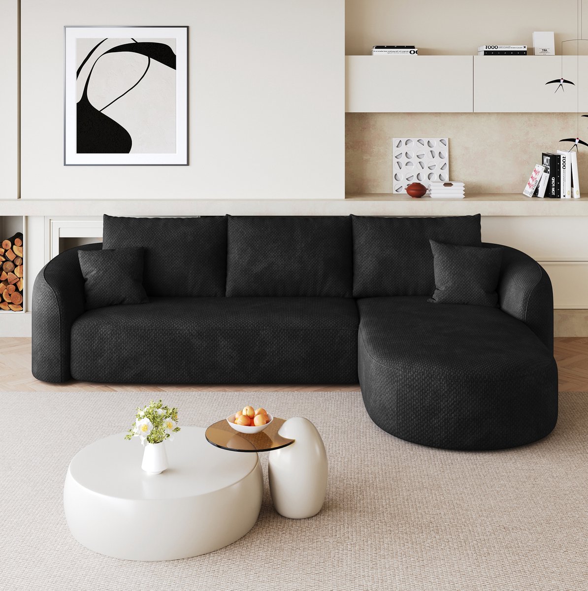 Wishdor Hoekbank 266 cm - modulair - zonder montage - l-vormig - 4-zits - stof - zwart