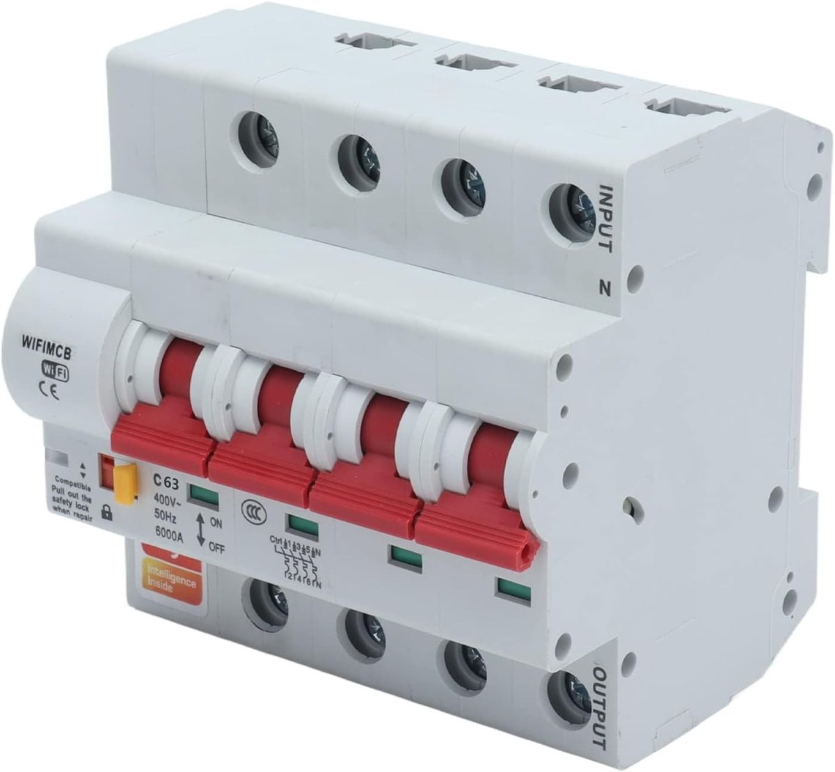 WiFi Circuit Breaker met 4 Poles, Vlamvertragende Behuizing en Veiligheidsvergrendeling voor AC400V (63A) - Slimme Thuisoplossing voor Energiebeheer
