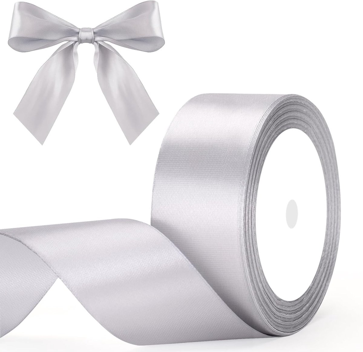 Decoratieve Zijden Lint 40mm in Zilvergrijs - 22m Cadeaulint voor Ambachten, Versieringen en Inpakken van Geschenken
