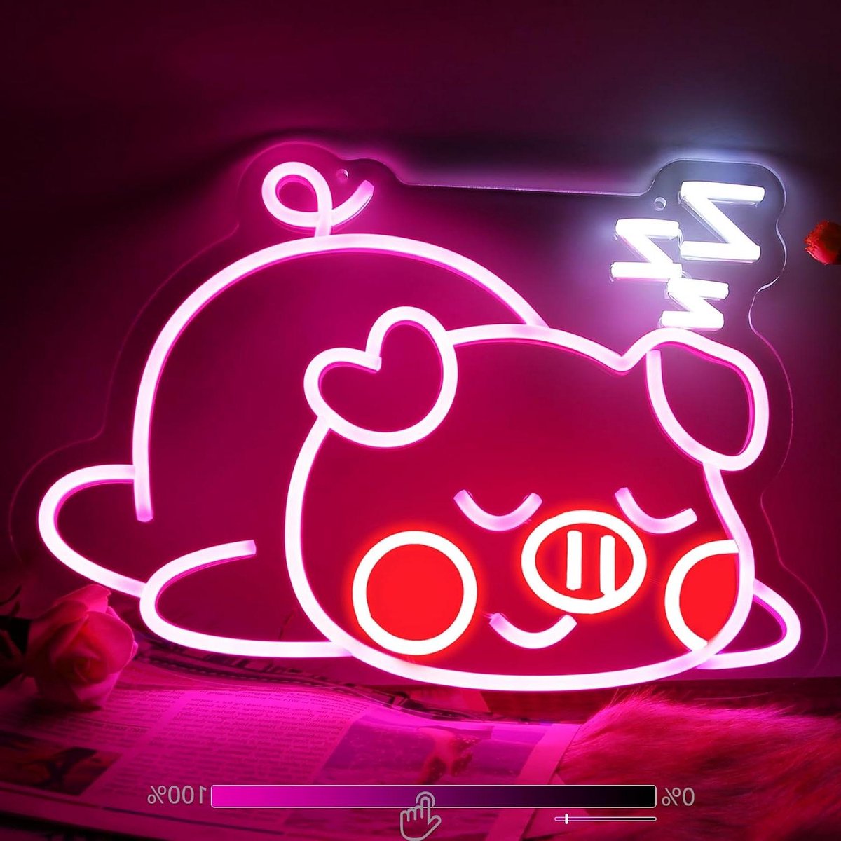Neon Slaap Varken - Decoratie Lichten - Kamer Sfeerverlichting - Handgemaakt Ontwerp - 15.8 x 11.5 Inch - Roze
