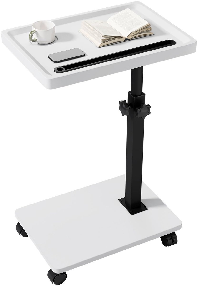 Omgoods - C-vormige Bijzettafel met Wielen en Hoogteverstelling