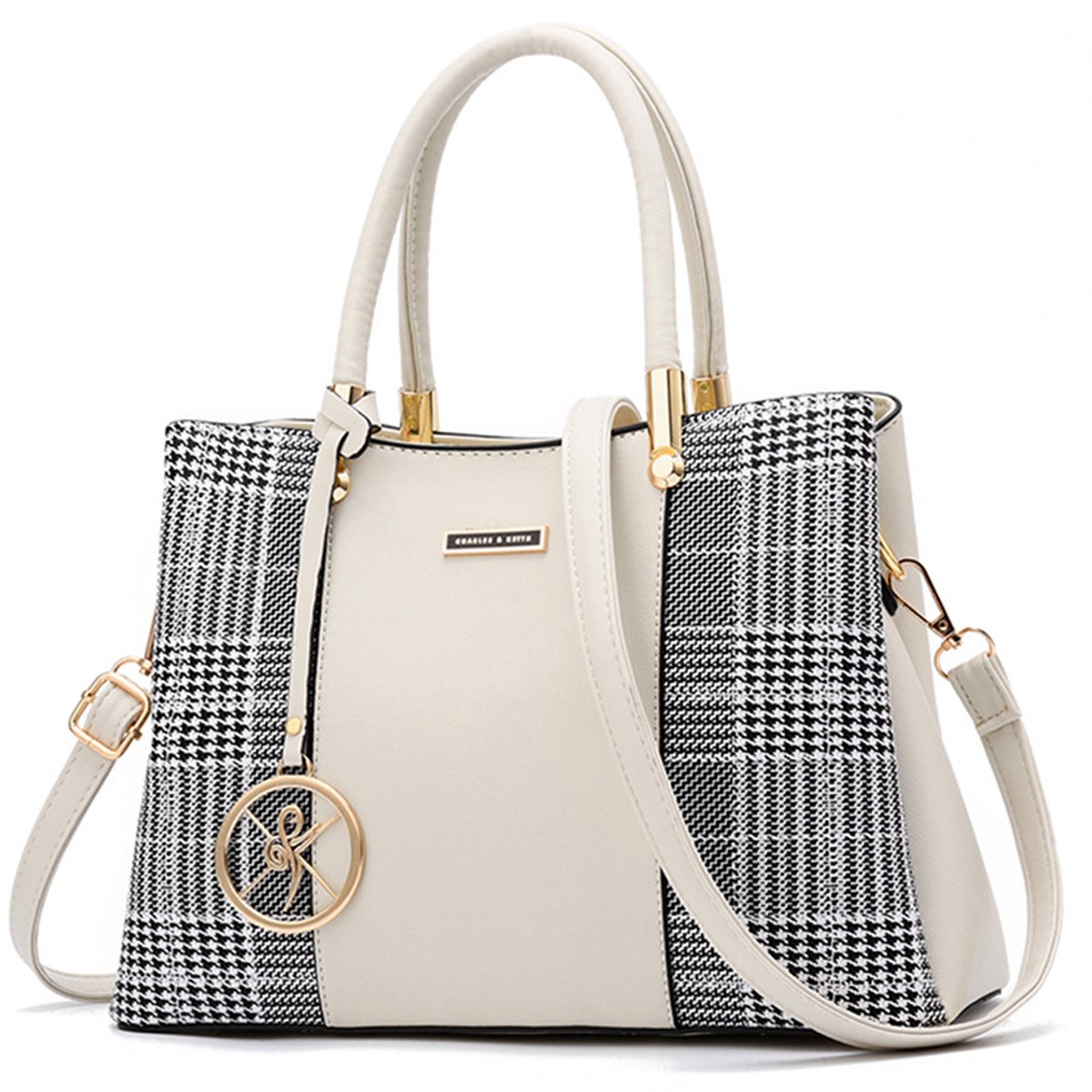 MODFU Dames Handtas Schoudertas Crossbody – 36x30x13 cm – 7 ruime vakken – Afneembare band – Stijlvol design – PU-leer – Gebroken wit
