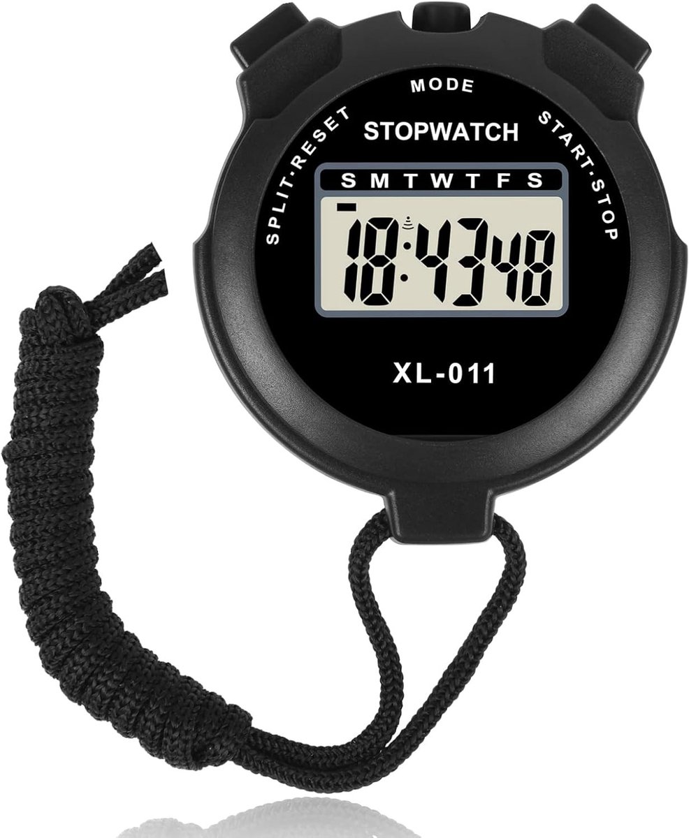 Multifunctionele Digitale Stopwatch met Groot Display voor Training, Zwemmen en Hardlopen - Inclusief Enkelvoudige Ronde, Splitgeheugen, 12/24 Uur Klok, Alarm en Kalender