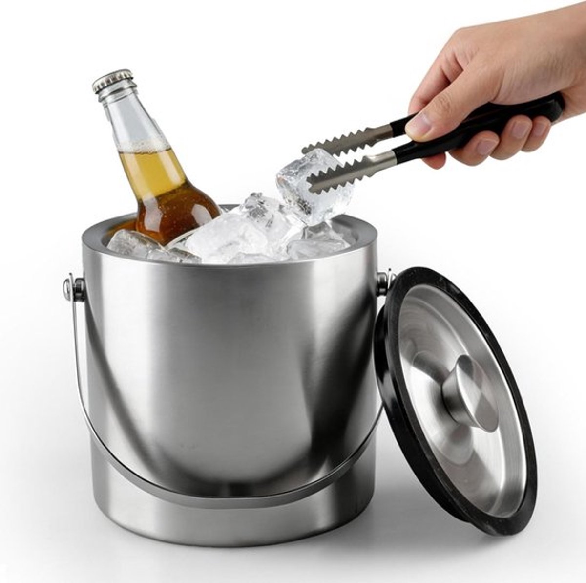 Stijlvolle roestvrijstalen ijsemmer met deksel, 2 liter, ideaal voor ijsblokjes, champagne en feesten