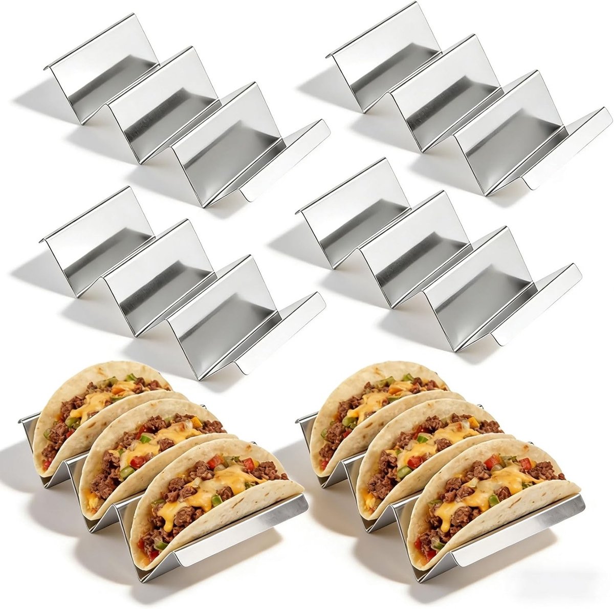 Tacohouder - RVS - 22 x 10 x 5 cm - Met Handgrepen - Voor Serveren en Presenteren