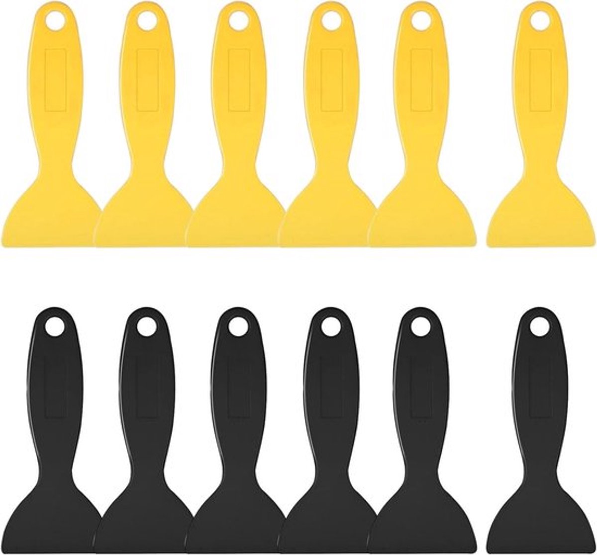 Spatula Set - 12-Delige Plastic Spatel - Flexibele Deegschraper - Bubble Blade Verwijdering - Zwart/Gele Kleur - 13,5 x 6 x 0,5 cm - Schraper