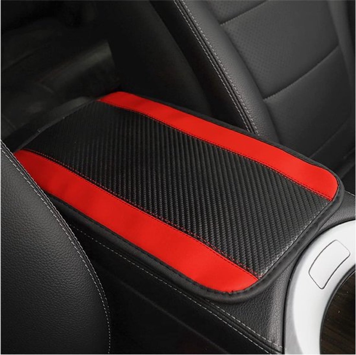 Middenconsoleafdekking - Carbon splitleer - Universeel interieur - Bescherming - Krasbestendig - Eenvoudig te installeren - Afmetingen 32 x 19 cm - Armsteunhoes