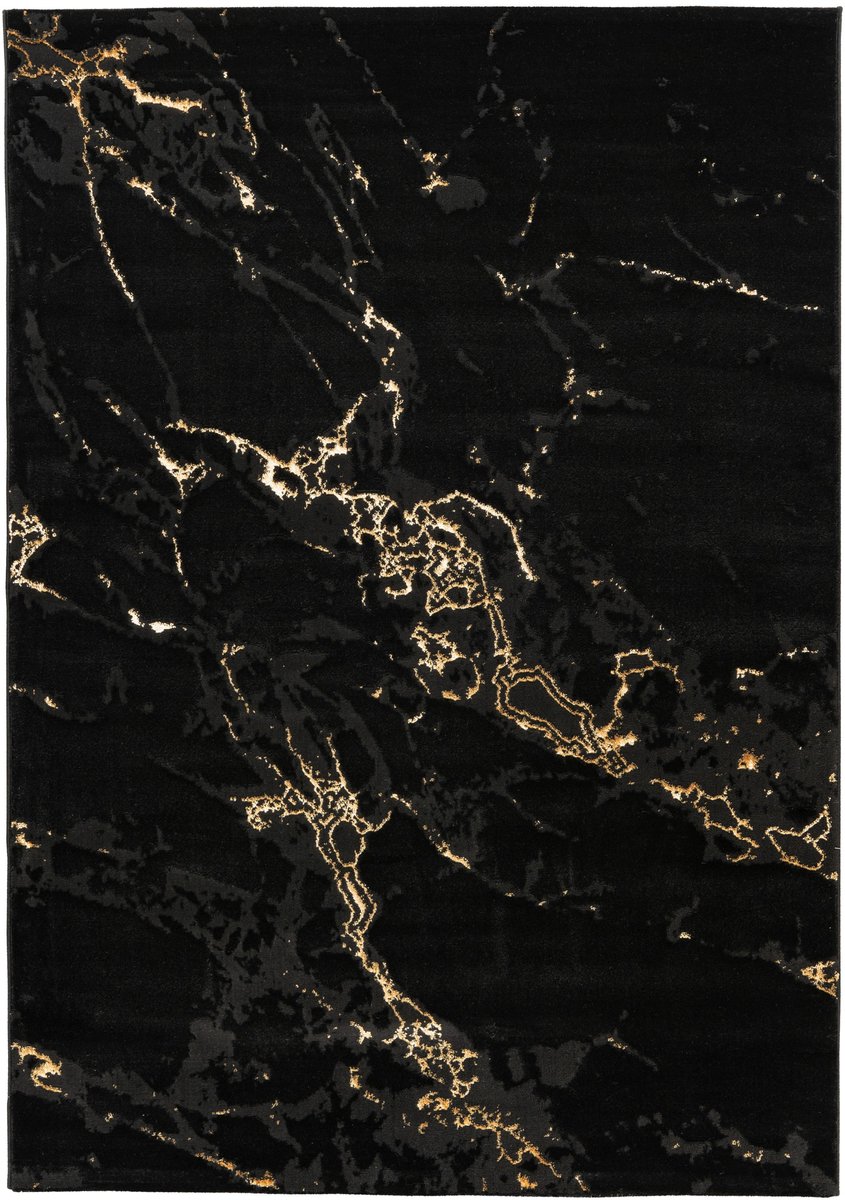 Padiro laagpolig vloerkleed 80 x 300 cm - zwart - modern abstract design - geschikt voor vloerverwarming - van polypropyleen en polyester